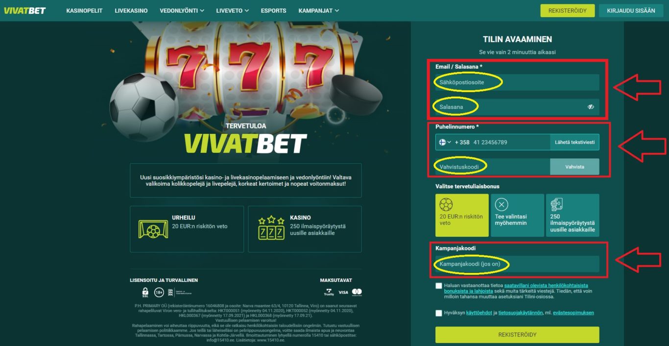 Vivatbet promotion: Ehdot promokoodikaupan käyttämiselle